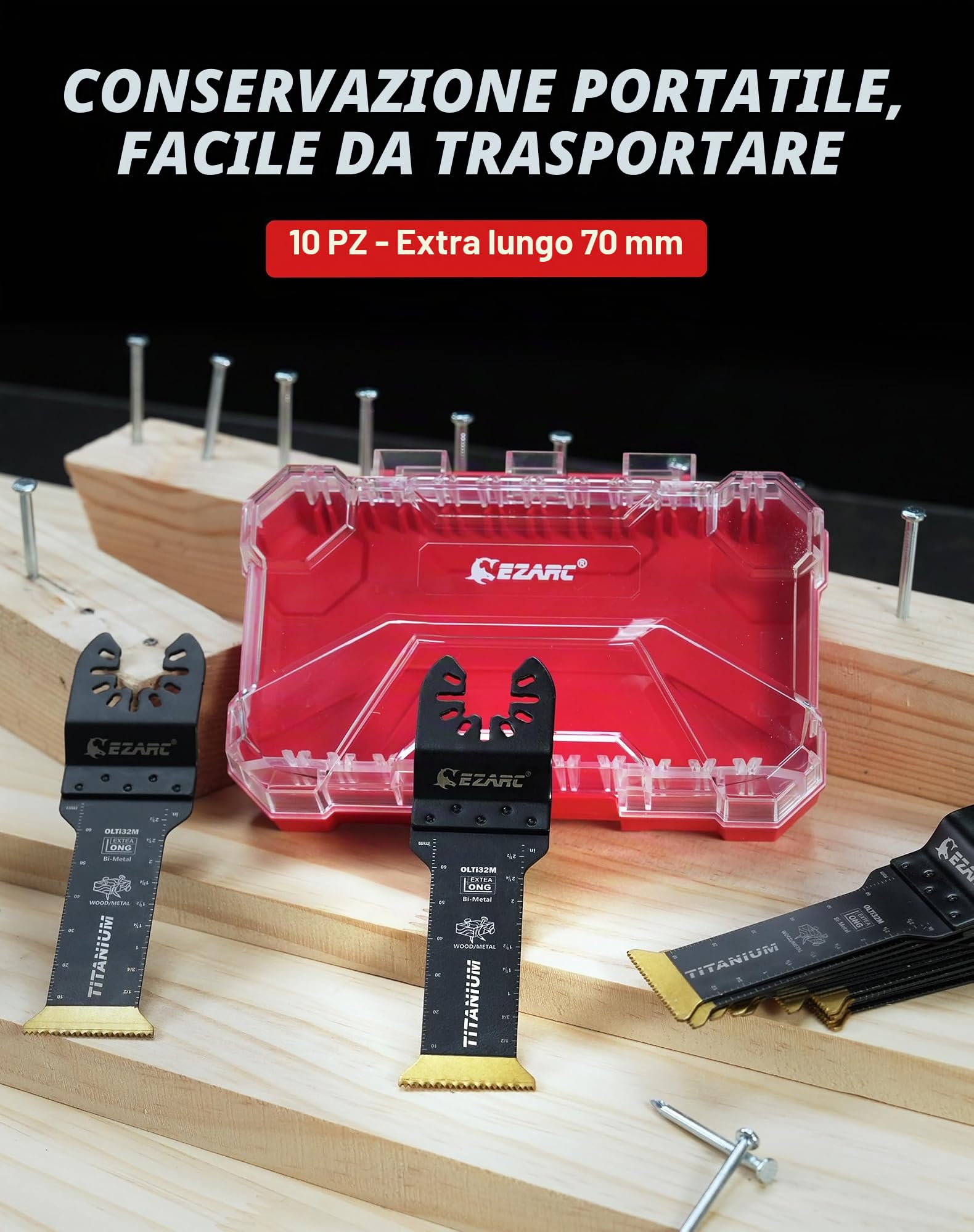 Lame per sega oscillante EZARC in titanio, extra lunghe, ideali per tagliare metallo, legno, chiodi, viti e plastica. Confezione da 10.