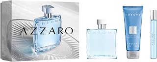Chrome Eau de Toilette - Fresh Aquatic Mens Cologne Gift Set - 3-Piece Holiday Set Includes Full + Travel Fragrance (100ml + 10ml) and Hair + Body Shampoo (75ml) - Gifts for Men