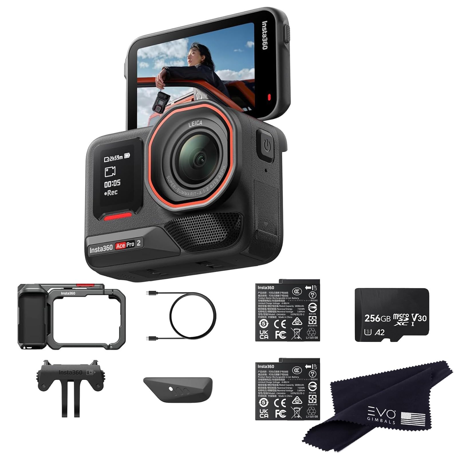 Insta360 Ace Pro 2 Dual Battery Xplorer Bundle with 256GB Card- 8K Waterproof Action Camera Co-Engineered with Leica, Flagship 1/1.3" Sensor, 8K30fps,