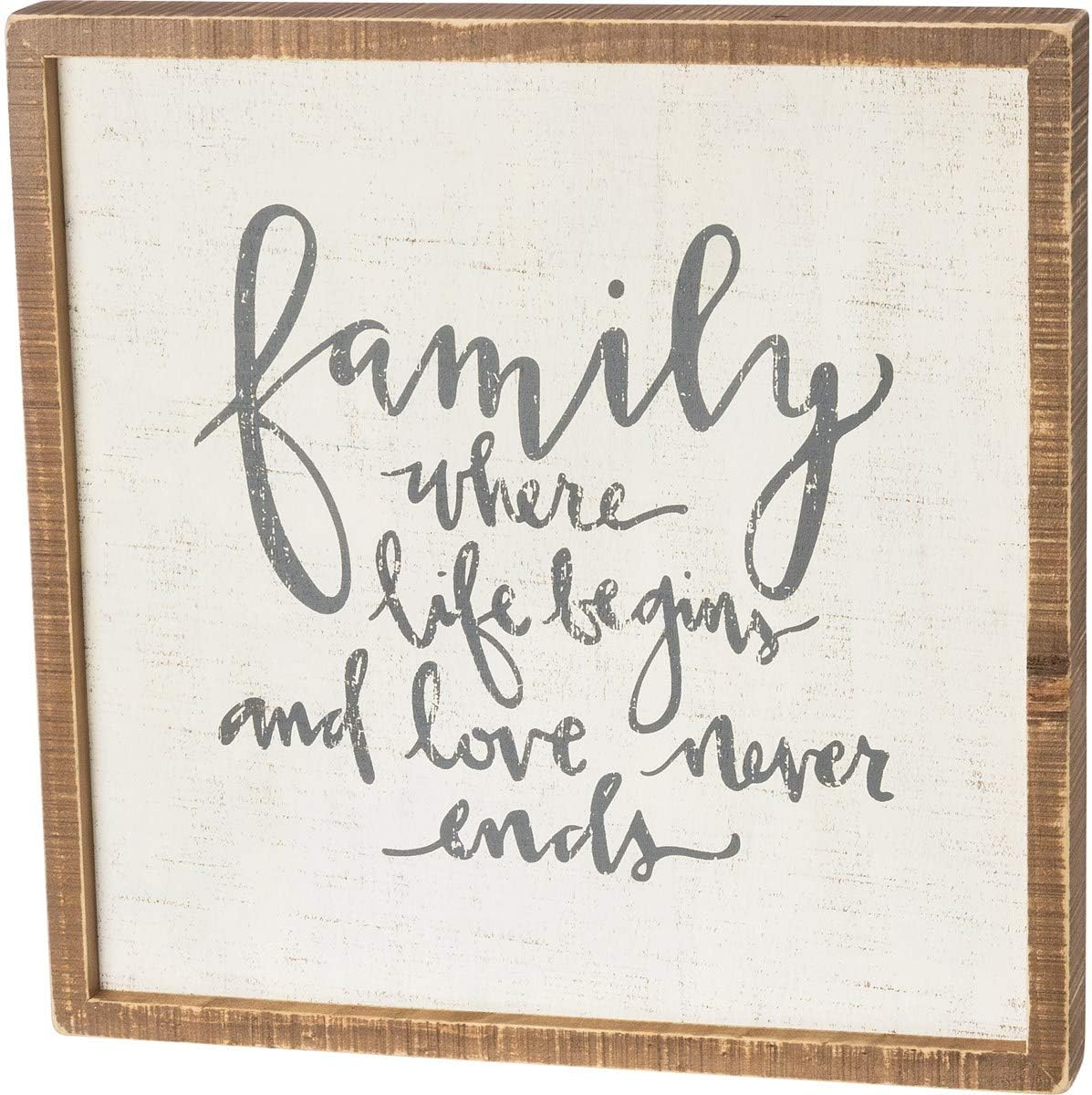 Box Sign, Wood, Family-Where Life Begins, 15 x 15-Inches