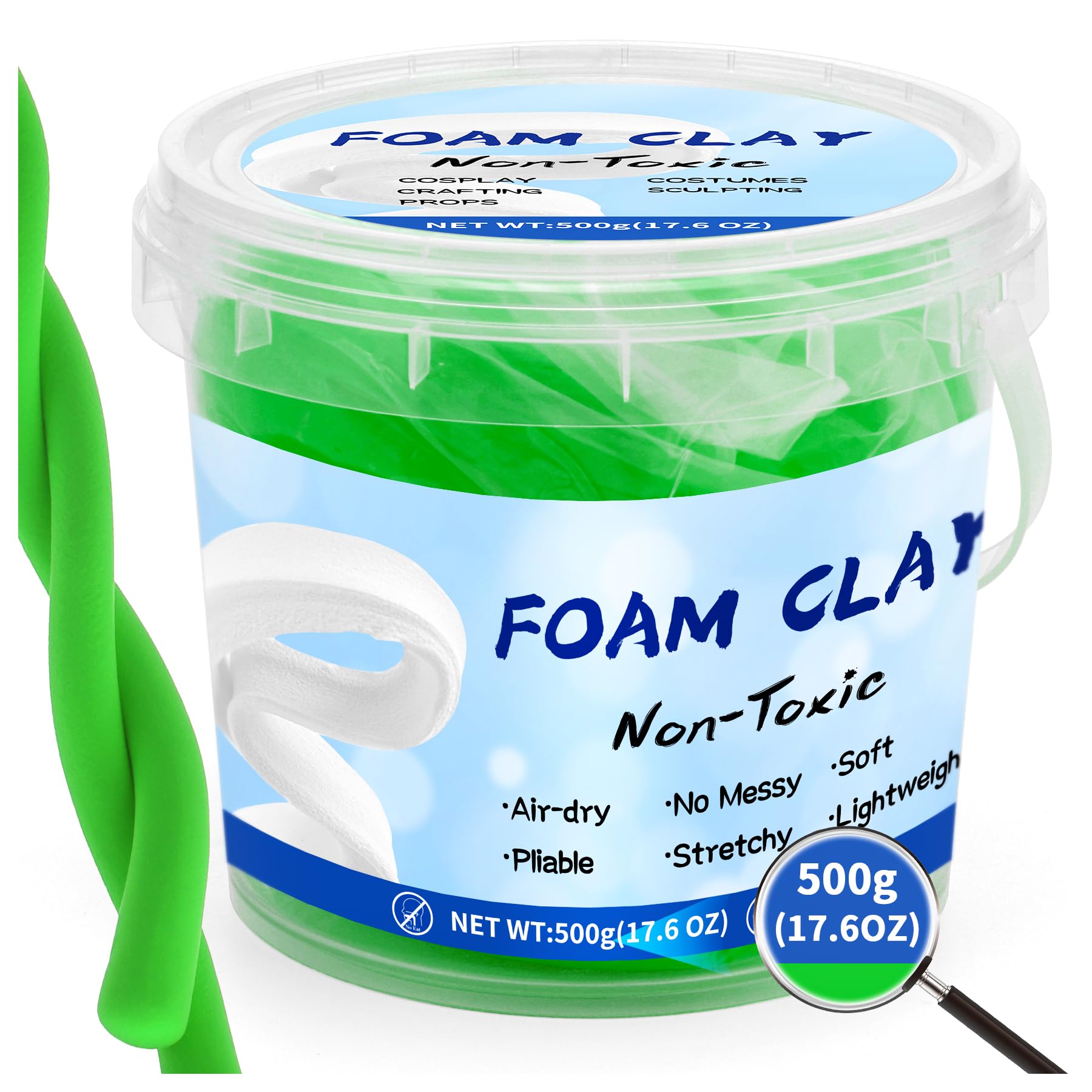 Modeling Foam Clay,500g(17.6oz) Soft Air Dry Clay for Adults Lightweight DIY Creative Art Supplies with Sculpting Tools,Suitable for Cosplay/Crafts/Design/Shaping,Green