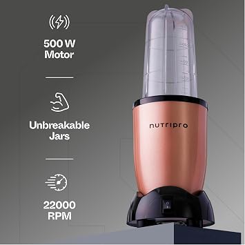 Nutripro Juicer Mixer Grinder Smoothie Maker - 500 Watts (2 Jars & 1 Blade, Gold) -