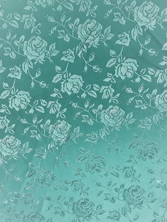 Valentina Textile's Inc Rose Jacquard Satin 60/59" Witdh Sells by The Yard (5 Yard,Aqua)