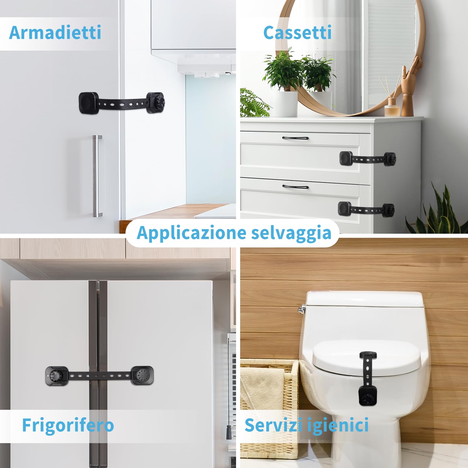 REDTRON Bambino Chiusure di Sicurezza (Aggiornato), 6 Pezzi Serrature di Sicurezza per Bambini con 3M Adesivo, per Armadi, Cassetti, Frigorifero(Nero, Nessun Trapano Necessario)