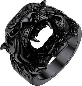 U7 Awesome Cool Tiger/Dragon Stainless Steel Rings for Men Boys, Punk Gothic Ring Jewellery, Silver/Black/Gold Plated Color, Name Customizable, Size #7-14, Send Gift Box
