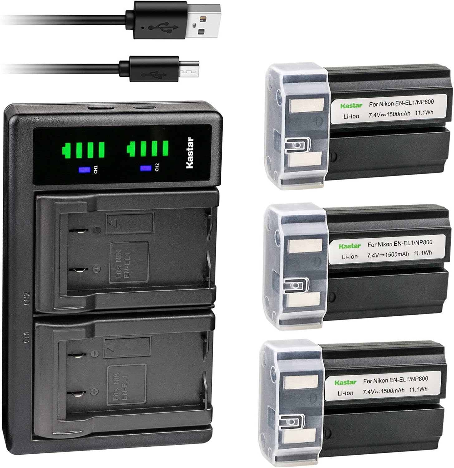 Kastar 3-Pack EN-EL1 / NP-800 Battery and LTD2 USB Charger Replacement for Nikon Coolpix 880, Coolpix 995, Coolpix E880, Konica Minota DG-5W, Digital Dimage A200 Digital Camera