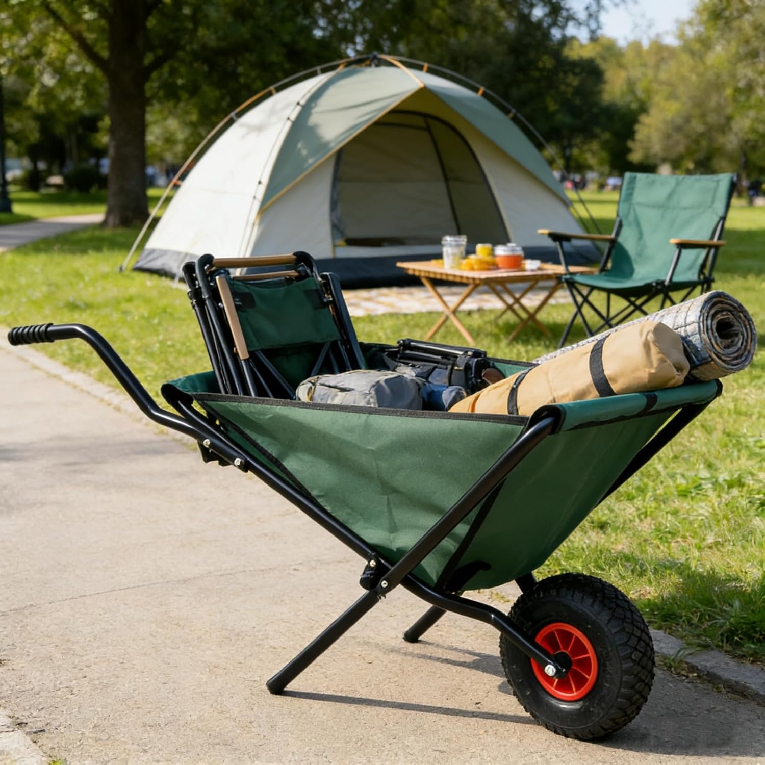 Collapsible Yard Garden Wheelbarrow, Heavy Duty Oxford Cloth, Lightweight Lawn Cart for Nutrient Soil, Grass, Leaf, Garden Supplies, 10" Pneumatic Tire, Green