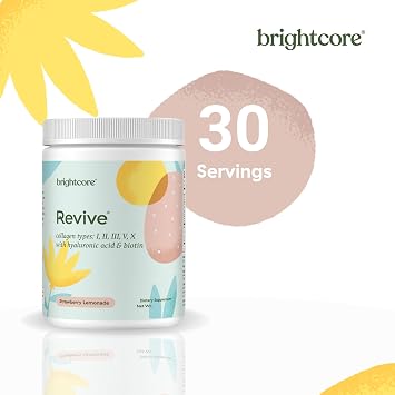 Brightcore Nutrition Revive Multi Collagen Protein Powder with Vitamin C and Hyaluronic Acid, Non-GMO, Gluten-Free Collagen Powder for Women and Men, Strawberry Lemonade Flavor, 30 Servings