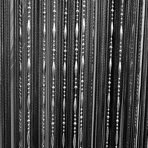 Mishiner Negro Decorativo Cadena l¨ªnea Borla Cortina con Cuentas Puerta Ventana Panel Separador de habitaci¨®n, Tama?o: 100cm x 200cm