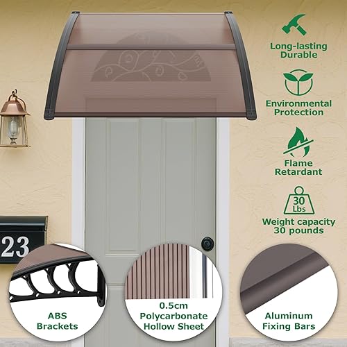 Miniatura 6 de 2 toldos para ventana de puerta de 40 x 40 pulgadas, cubierta de policarbonato para puerta de entrada, toldo de patio al aire libre, toldo voladizo