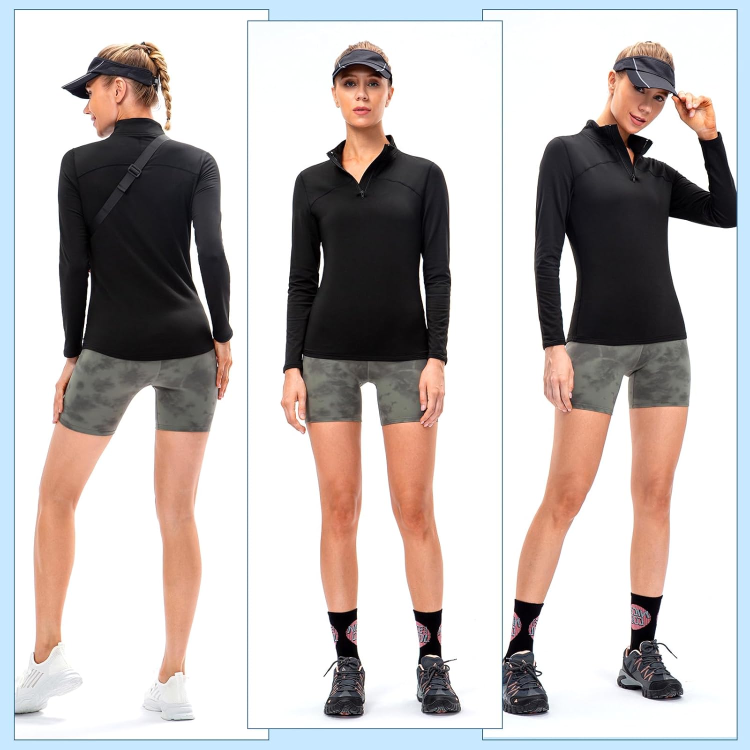 Women's Quarter Zip Thermal Tops Long Sleeve Fleece Workout Base Layer Shirts Cold Weather Running Skiing Golf - Image 2