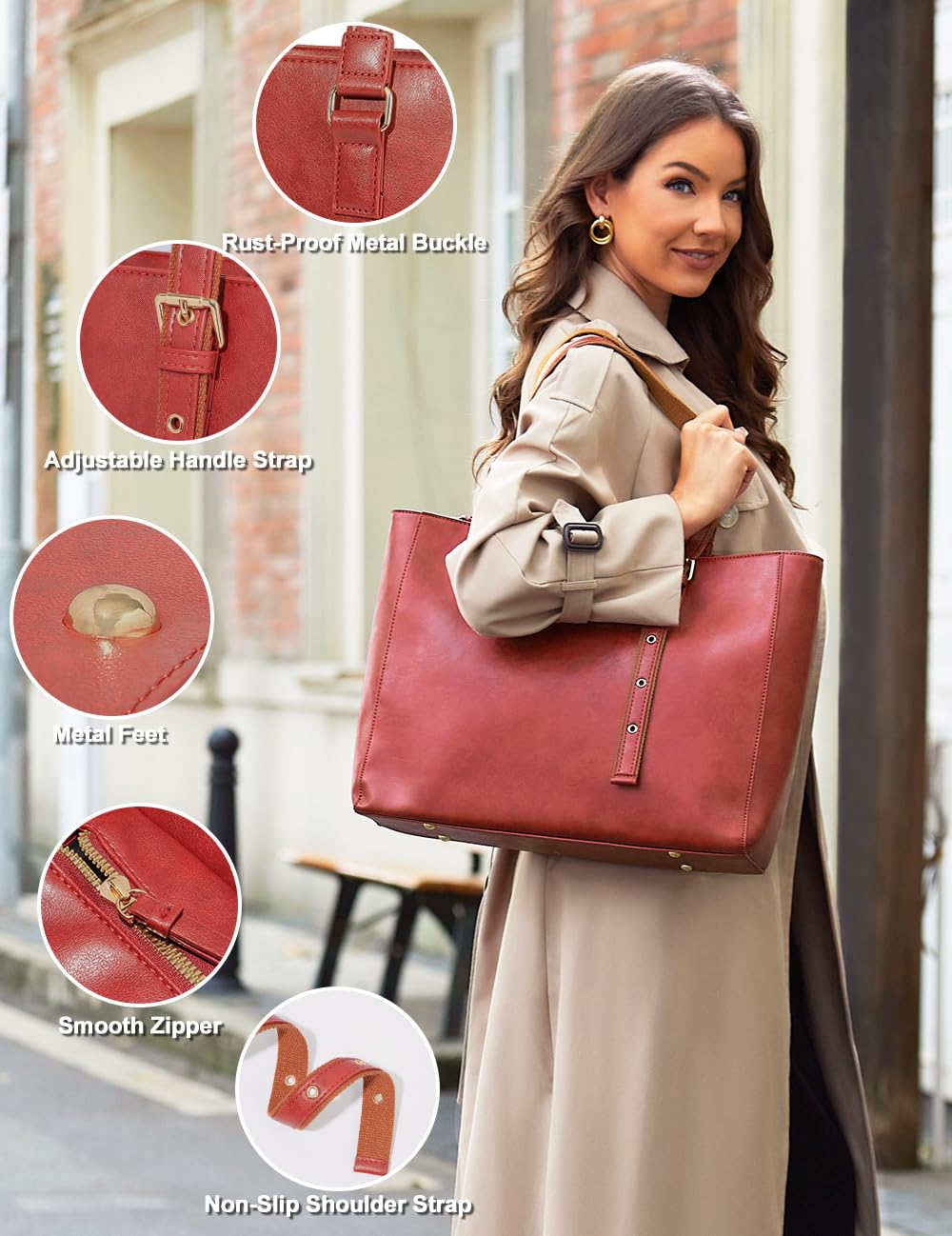 Totebag, Bolso Tote Mujer, Rojo Vino, L