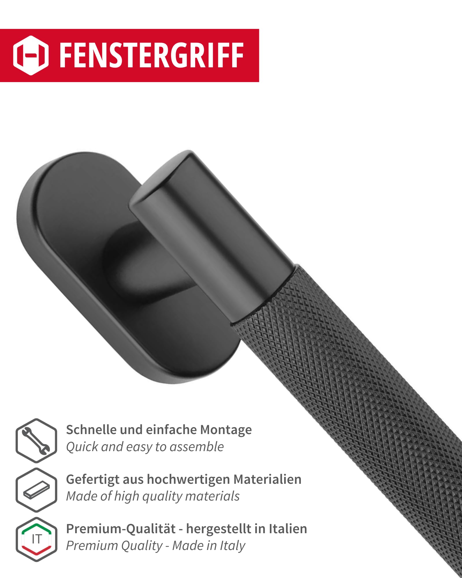 Gedotec Manilla ventana negro mate | 1 pieza | MARION | Manilla oscilobatiente sin cilindro de cierre | herraje para ventanas | manilla moderna sobre roseta ovalada | 42 mm de longitud de espig