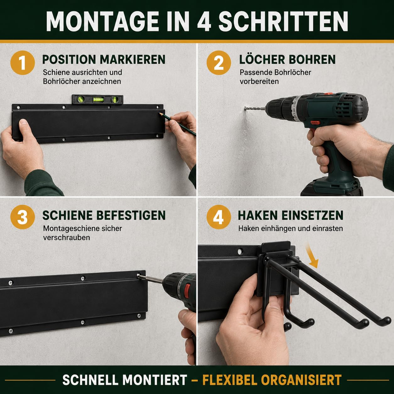DGSL Soporte para herramientas de jardín de acero de alta resistencia, soporte de pared para garaje, ahorro de espacio, estante de almacenamiento para escobas, fregonas, palas, herramientas de jardín