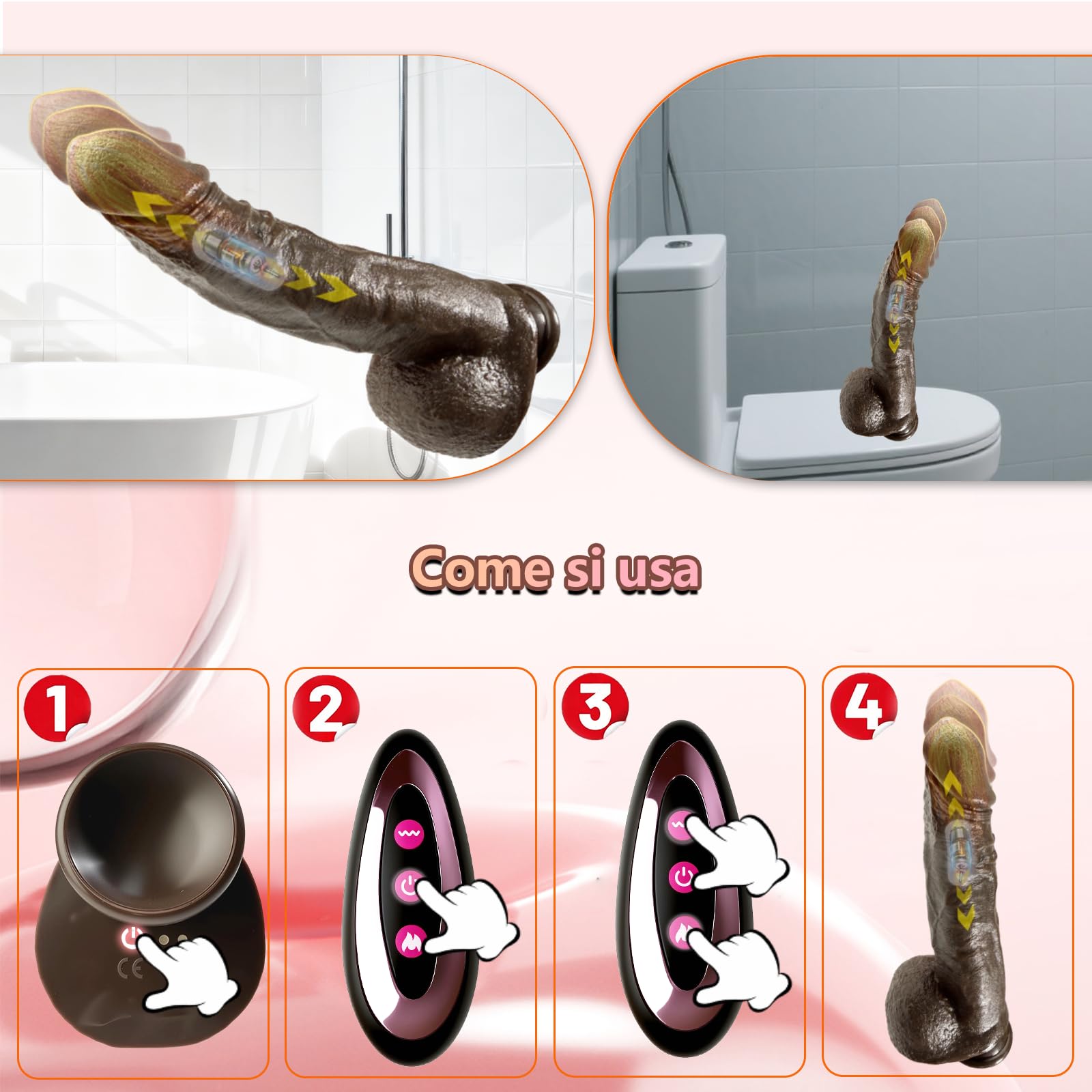 25 cm Dildo Realistico Vibratoreper Vibratore Anale Pene Realistico XXL Grosso Dildo Vibratore Anale Gigante 3 Spinte 9 Vibrazionecon Riscaldante Sexytoysys Donna Professionale, Nero