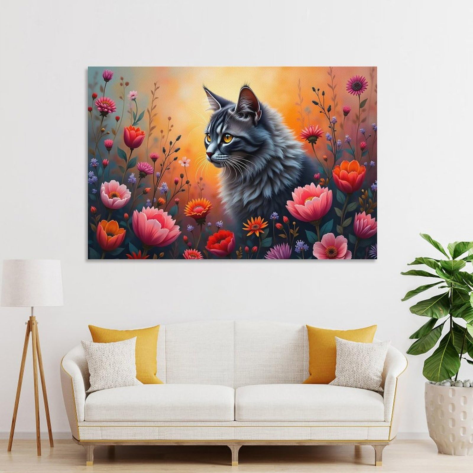 Junmoney Unframe-Style-13 Home Decor Wall Art Maine Coon Cat In A Flower Garden, 08X12inch(20X30cm), For Hallway, Bedroom Or Modern Interiors, Gift Idea For Housewarming And Birthdays