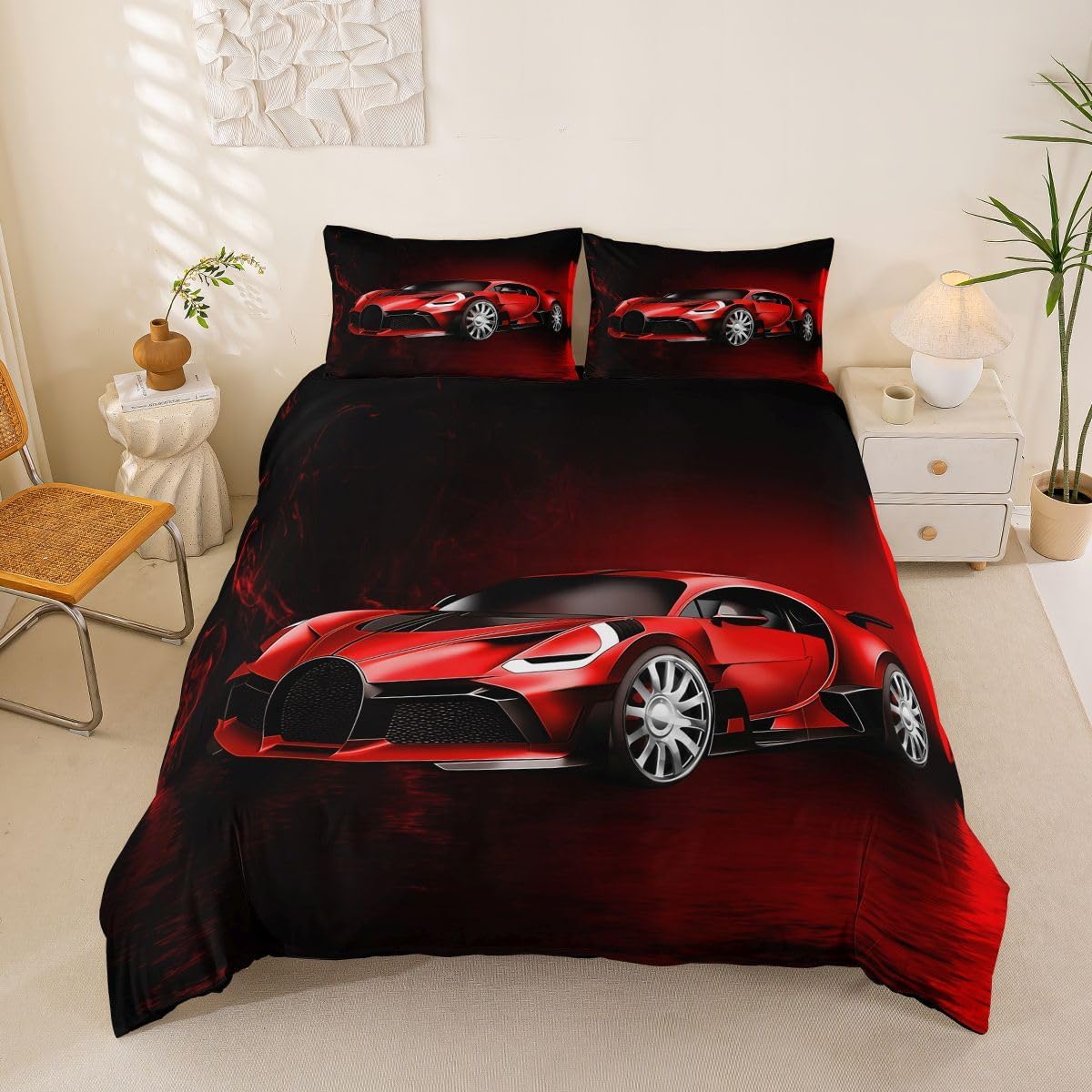 Feelyou Sports Car Comforter Cover Set Red Race Car Duvet Cover Set for Kids Boys Girls Extreme Sports Theme Bedding Set Cool Speed Luxury Decor Quilt Cover with 2 Pillowcases 3Pcs Bedding Full