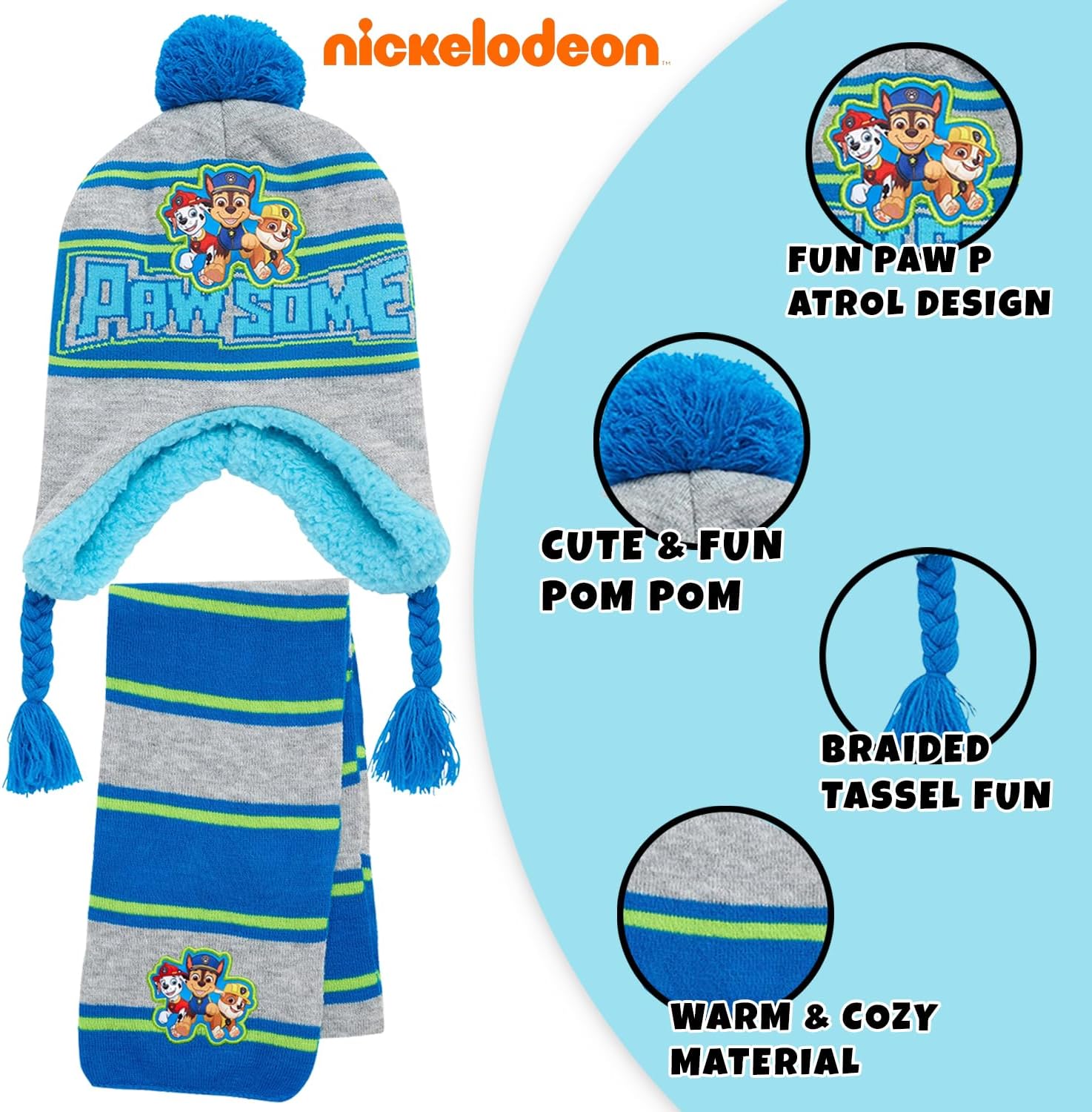 Nickelodeon Boys' Paw Patrol Winter Hat Set - 3 Piece Beanie, Gloves or Mittens, and Scarf (2-7)