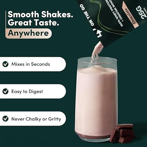 Miniatura 5 de Nutrition On The Go - Paquetes de proteína de suero aislada con creatina  25g de proteína + 5g de creatina  Polvo de proteína de viaje de porción