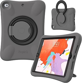 PEPKOO Kids Case for iPad 9th 8th 7th Generation 10.2 inch 2021 2020 2019 – Lightweight Flexible Shockproof, Folding Handle Stand, Boy Girl Cover for Apple iPad 9th 8th 7th Gen, Gray Black