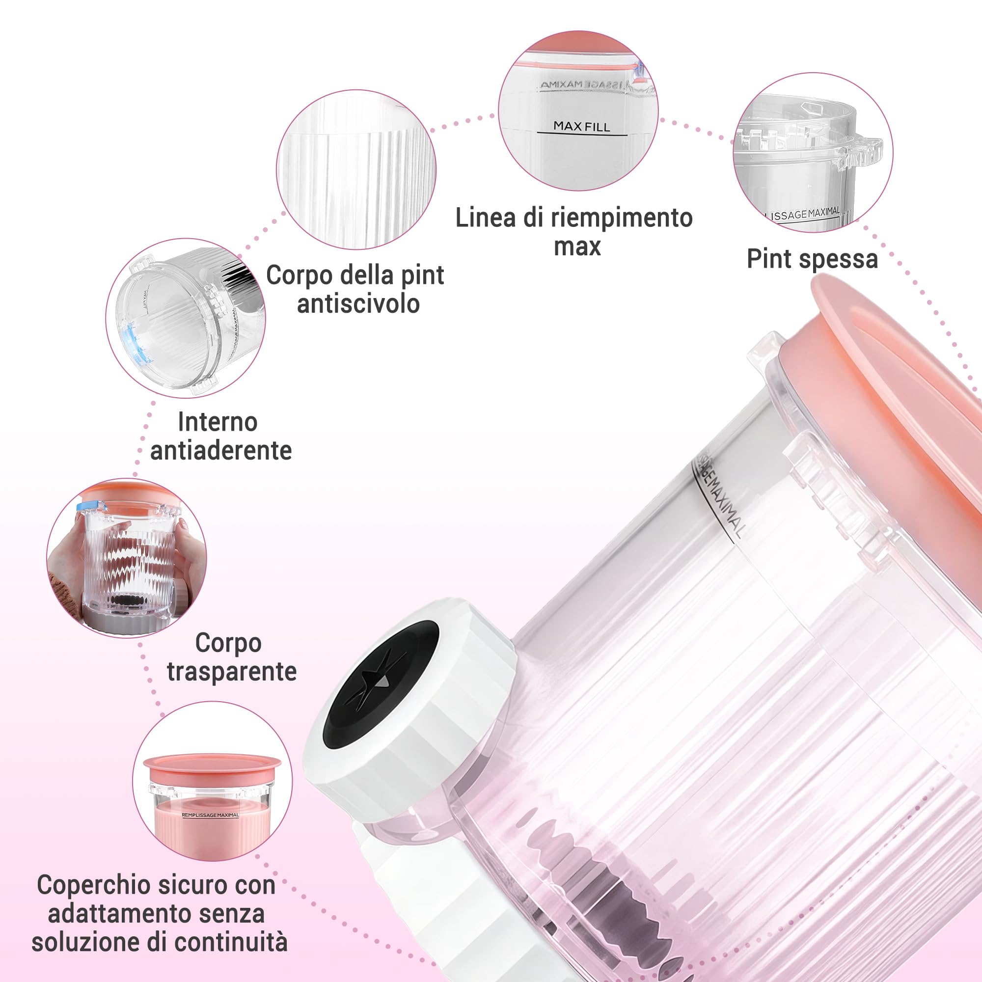 4 Contenitori compatibili con Ninja Cream, Accessori per i Modelli NC701EU/NC700, Senza BPA, Lavabile in Lavastoviglie, con Coperchi Ermetici - Ricambi per Macchina del Gelato per Ninja