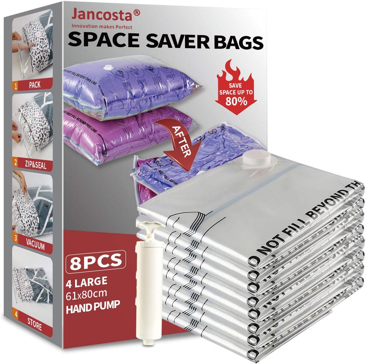 Jancosta 8 Large Space Saver Bags, [8 Pack] Vacuum Storage Bags for Clothes (8 Large)