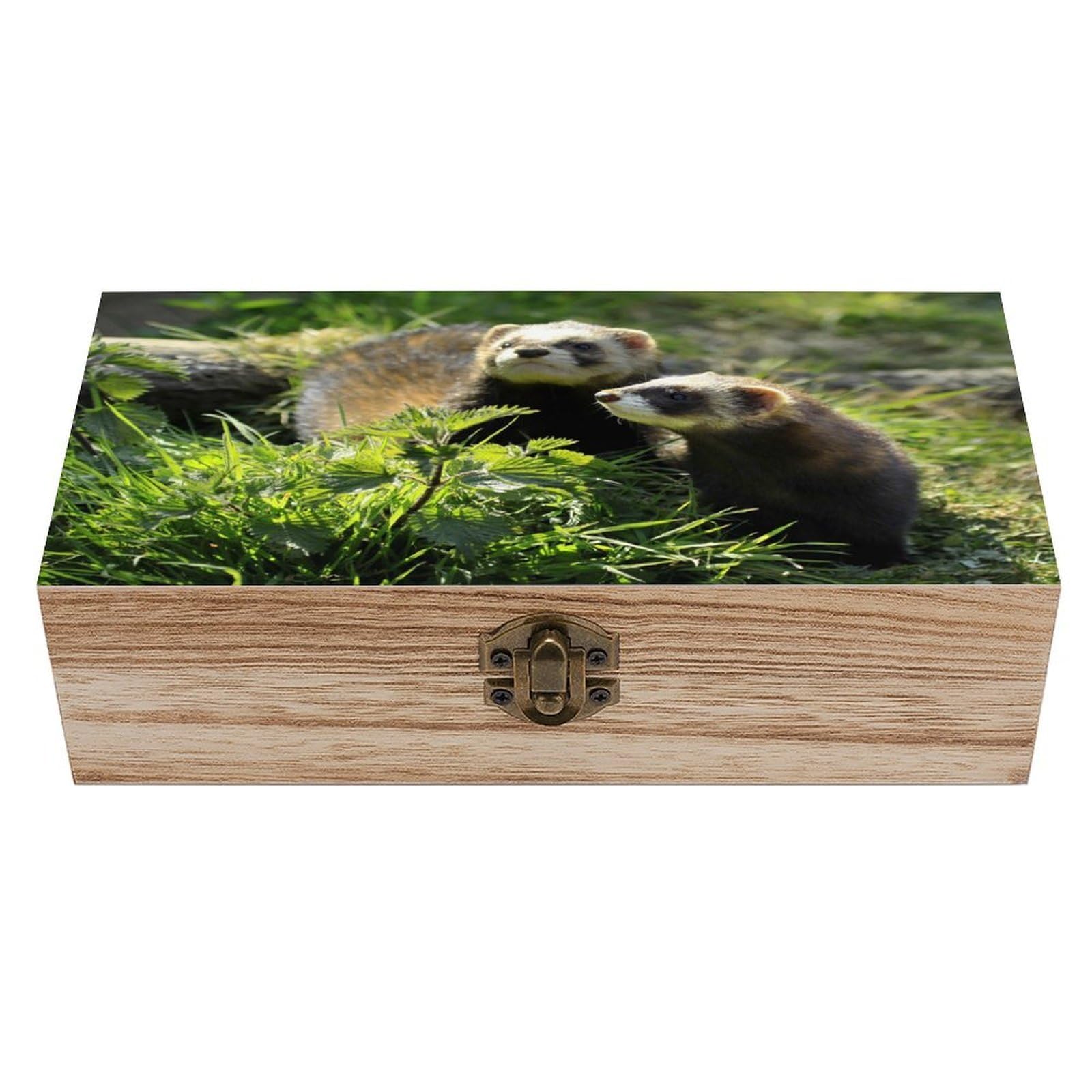 asbwuo Wildlife Ferret Wood Keepsake Box Wooden Box with Hinged Lid