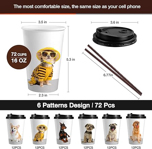 Miniatura 4 de KPX 72 juegos de tazas de café desechables con tapas, vasos de papel blanco y marrón To Go, tazas de 16 onzas para bebidas calientes con tapas