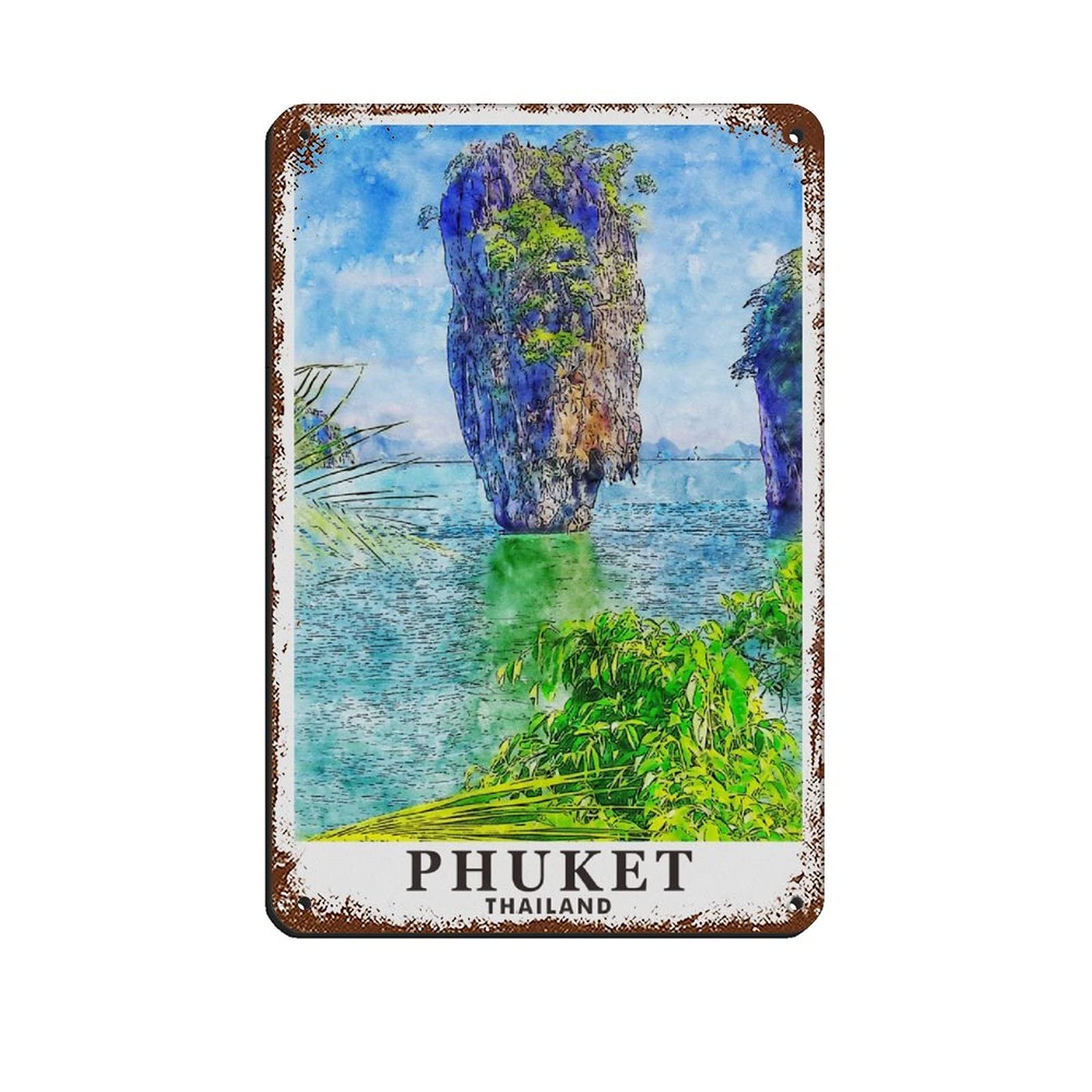 Lsjuee Phuket Thailand Oil Painting Travel Poster Vintage Tin Sign 8X12inch Home Office Kitchen Pub Club Cafe Bar Farm Restaurant Collection Metal Wall Art Retro Plaque