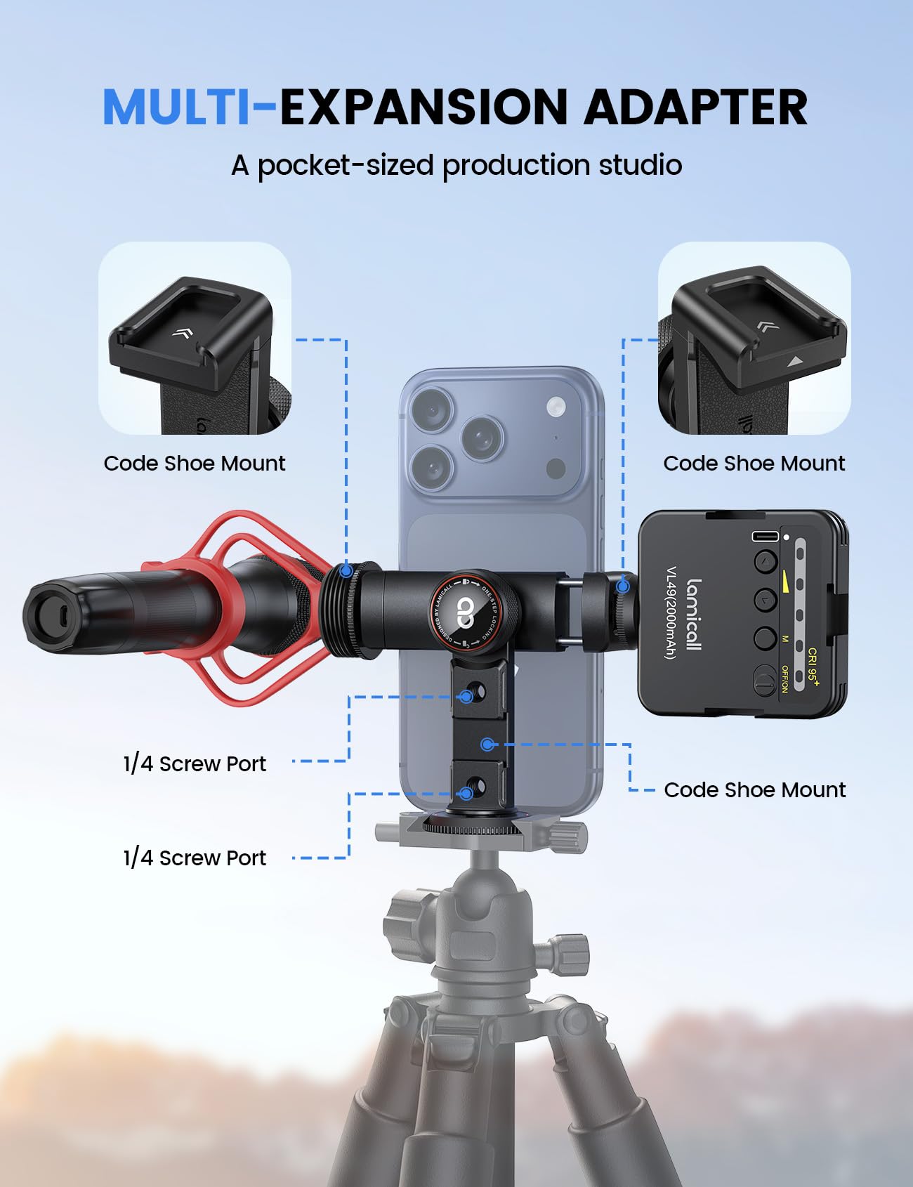 Amazon.com: Lamicall Aluminum Phone Tripod Mount with 3 Cold Shoes
