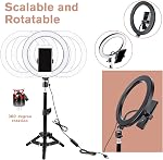 10" LED Selfie Ring Light with Tripod Stand & Cell Phone Holder for Live Stream/Makeup, BONFOTO Dimmable Desktop Camera Ringlight for YouTube Video/Photography Compatible with iPhone/Android
