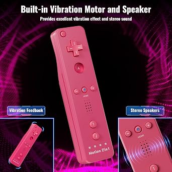 Gamrombo 4 Pack Motion Plus Wii Controller, Compatible with Wii/Wii U with Silicone Case and Wrist Strap (White, Black, Pink, Blue)