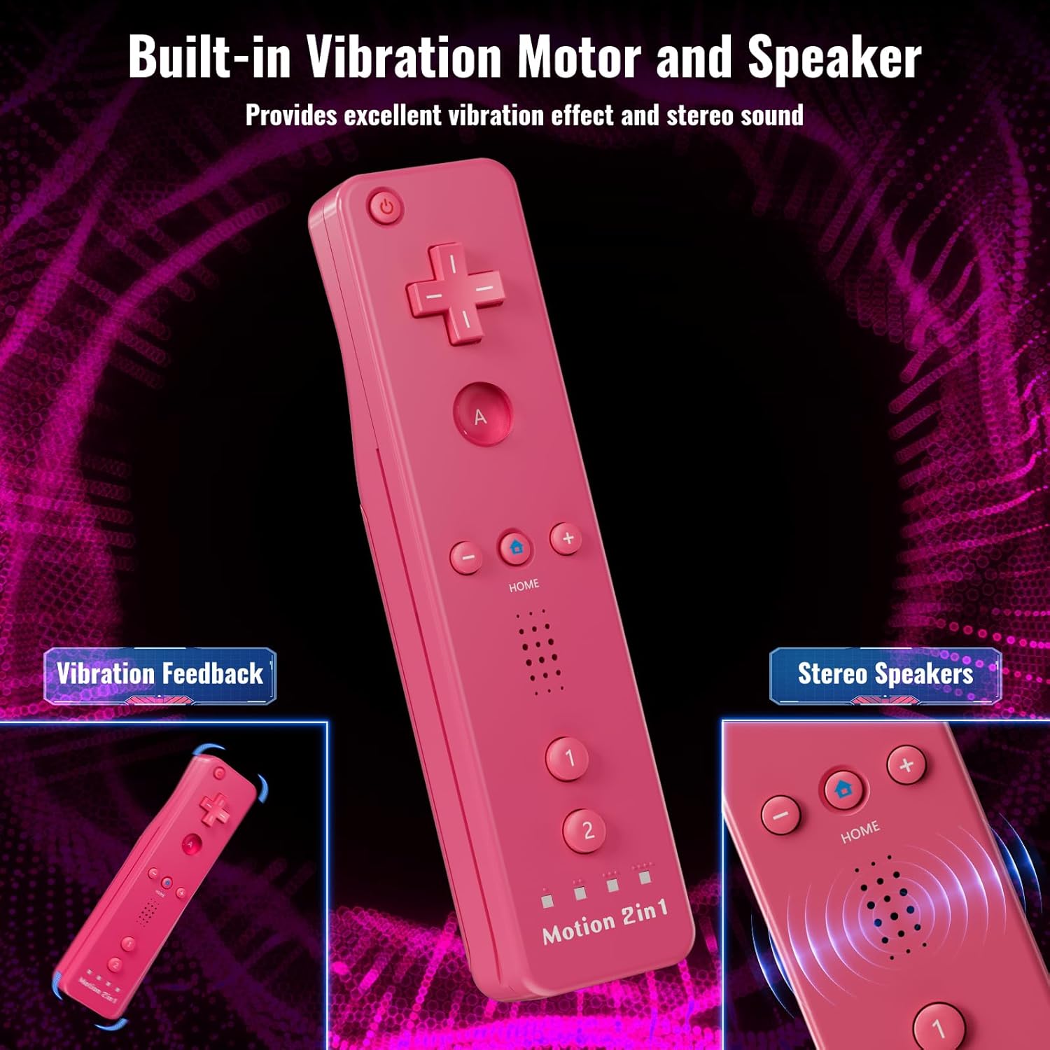 Gamrombo 4 Pack Motion Plus Wii Controller, Compatible with Wii/Wii U with Silicone Case and Wrist Strap (White, Black, Pink, Blue) - Image 3