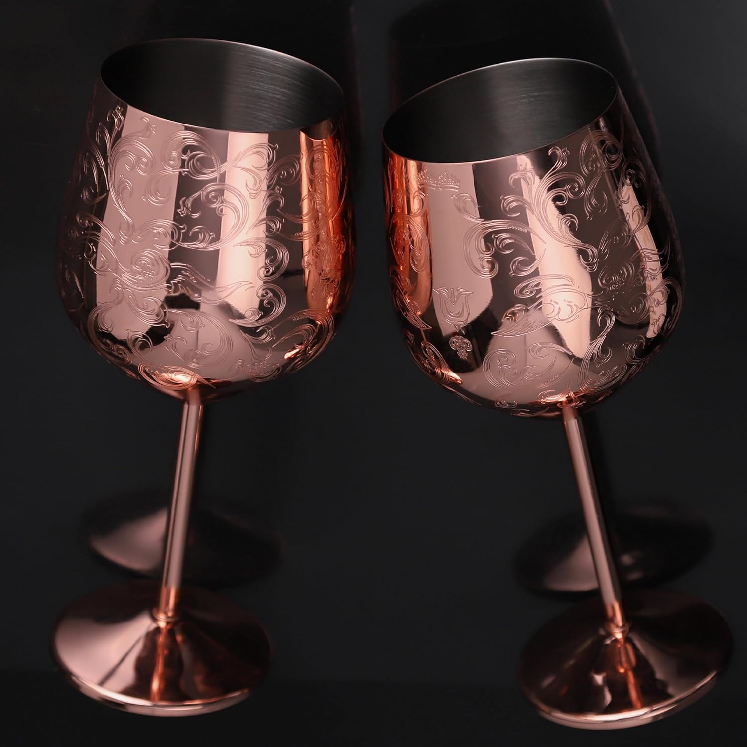 Sky Fish Etched Stainless Steel Wine Glasses With Copper Plated,Set of 2(17oz) Wine Goblets - Image 5