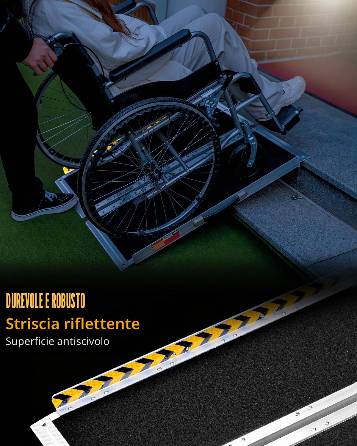 Rampa per Sedia a Rotelle 91CM, Capacità 363KG, Rampa Disabili Pieghevole Antiscivolo in Alluminio con Superficie in Carborundum per Gradini, Soglie, Cordoli, Scale e Auto