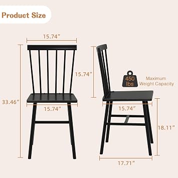 Black Windsor Dining Chairs Set of 4, Upgraded Modern Rustic Wood Chair