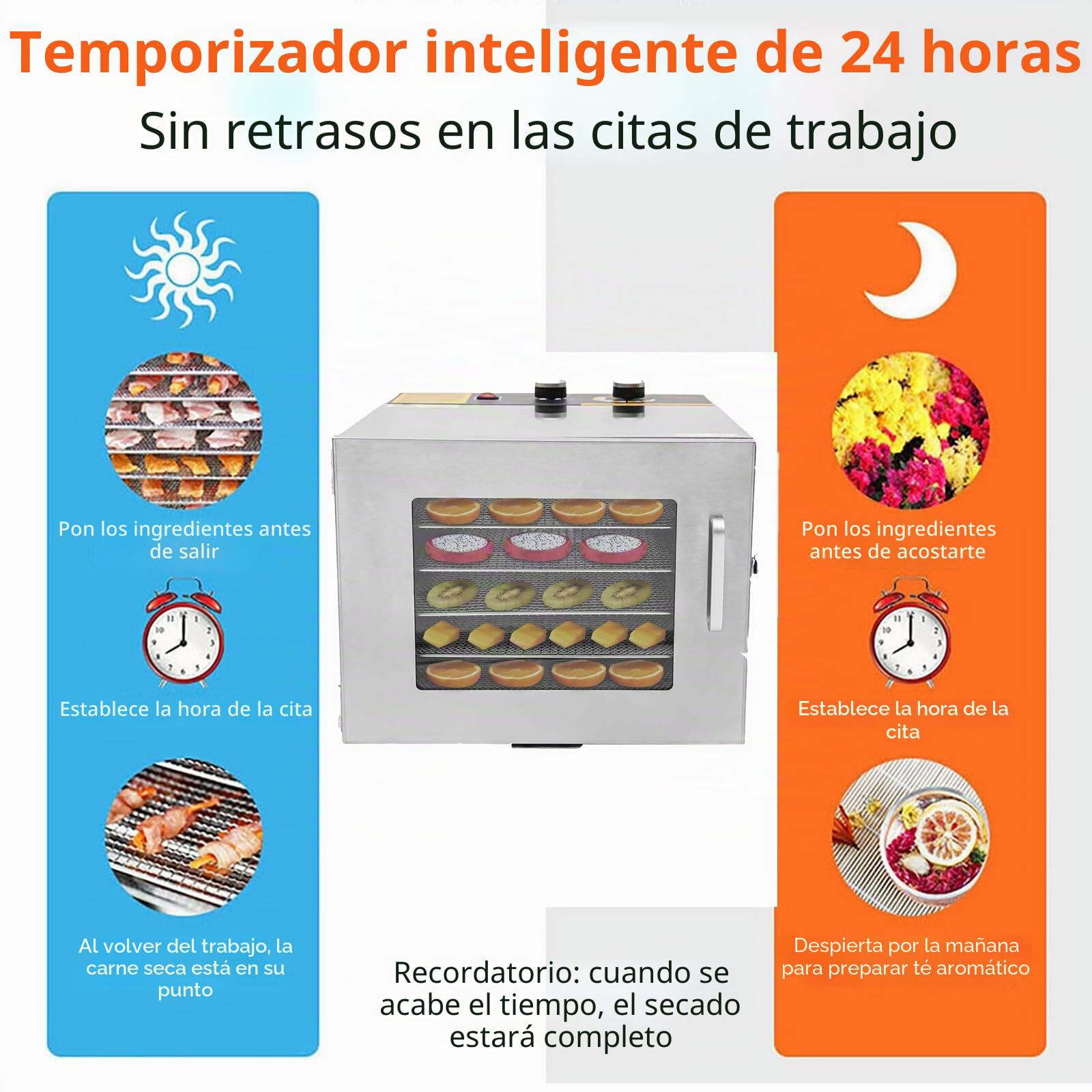Deshidratador de Alimentos de 6 Niveles - Secador de Frutas Para el Hogar Con 6 Plantas - Acero Inoxidable