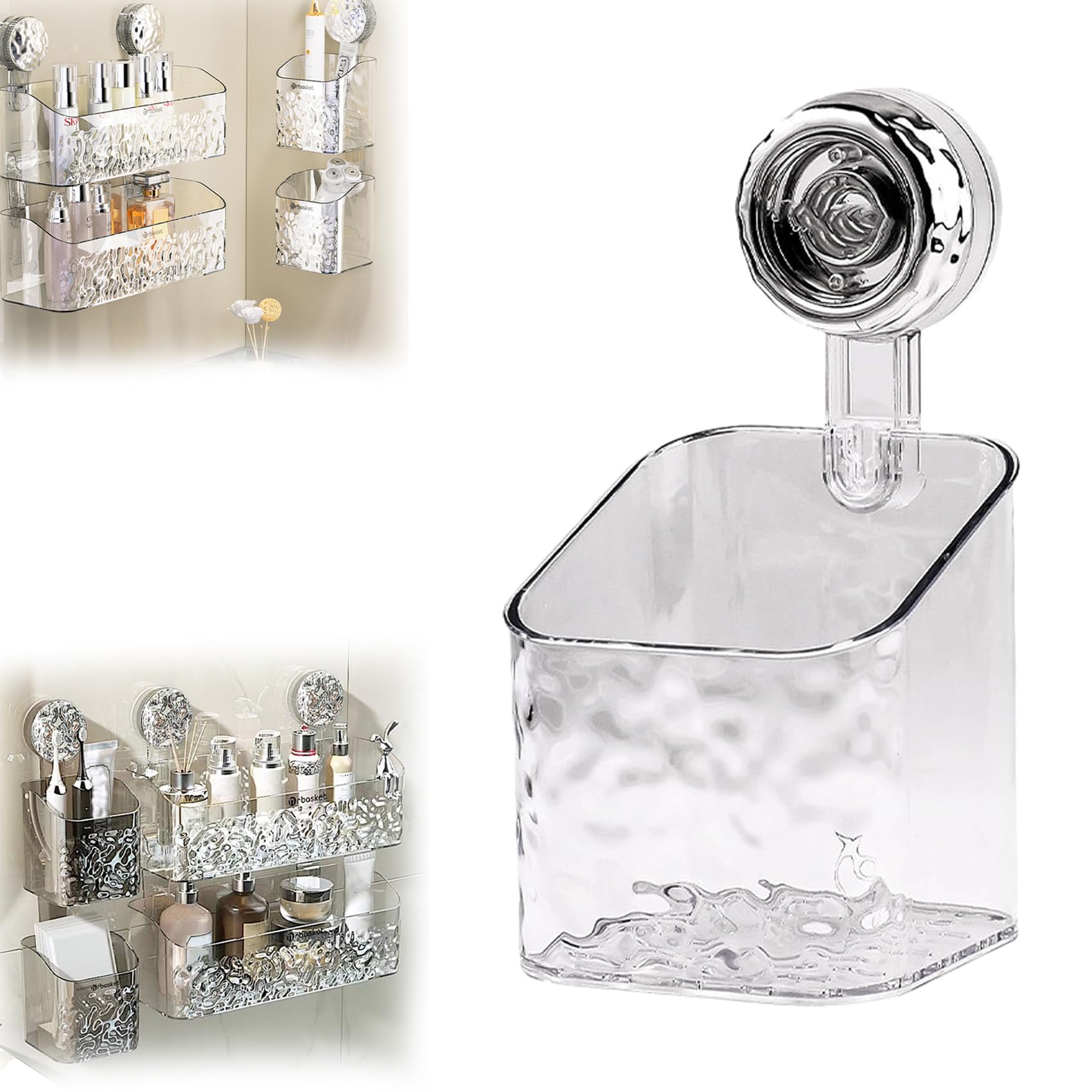 Generic No-Drill Clear Wall Caddy, Light Luxury Style Glacier Pattern Suction Cup Shelf,Androf Acrylic Transparent Shower Storage, Corner Shower Caddy