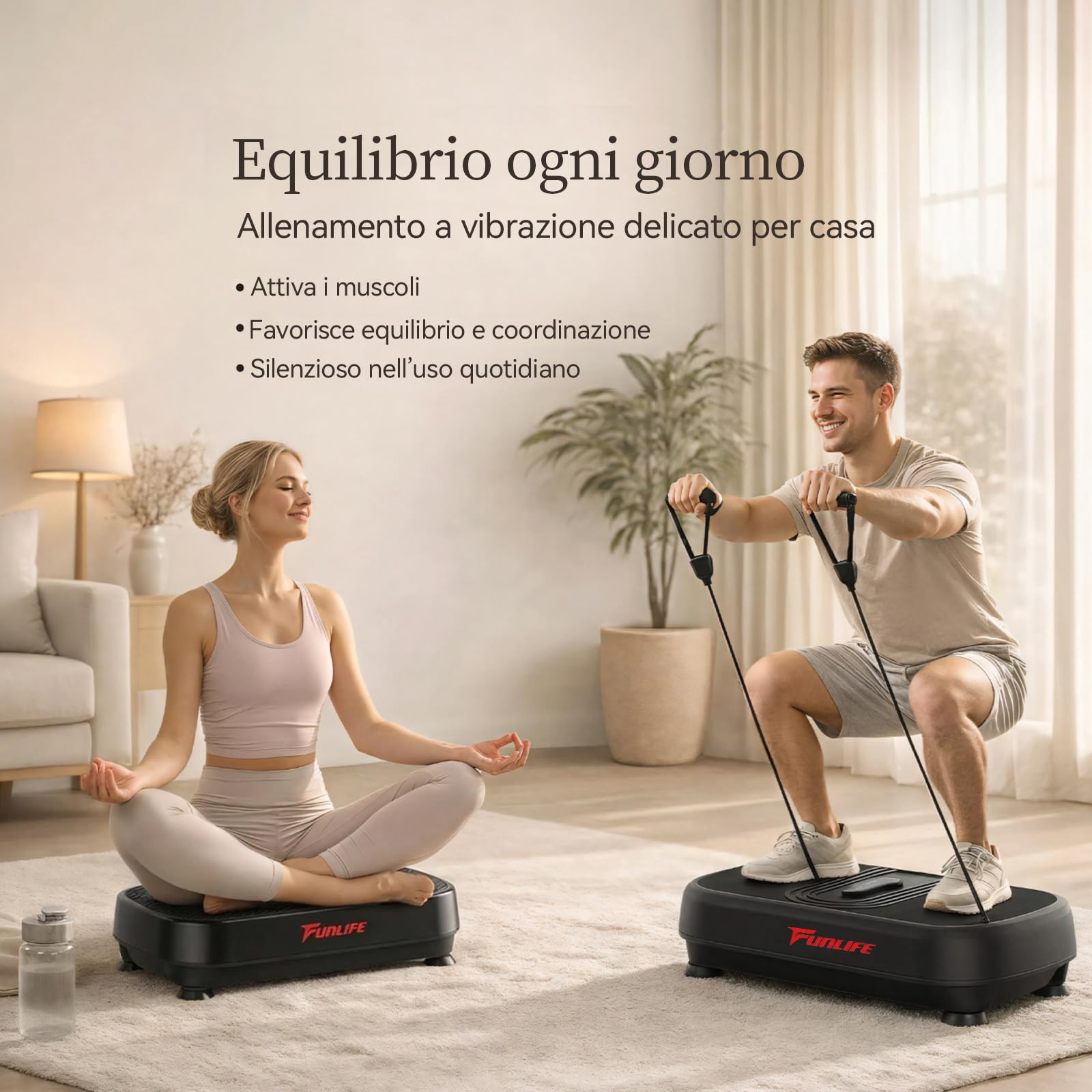 Funlife Piastra vibrante da 120 kg, 180 livelli, 5 programmi e manuale, Bluetooth e altoparlante, piastra fitness con corde per allenamento di tutto il corpo