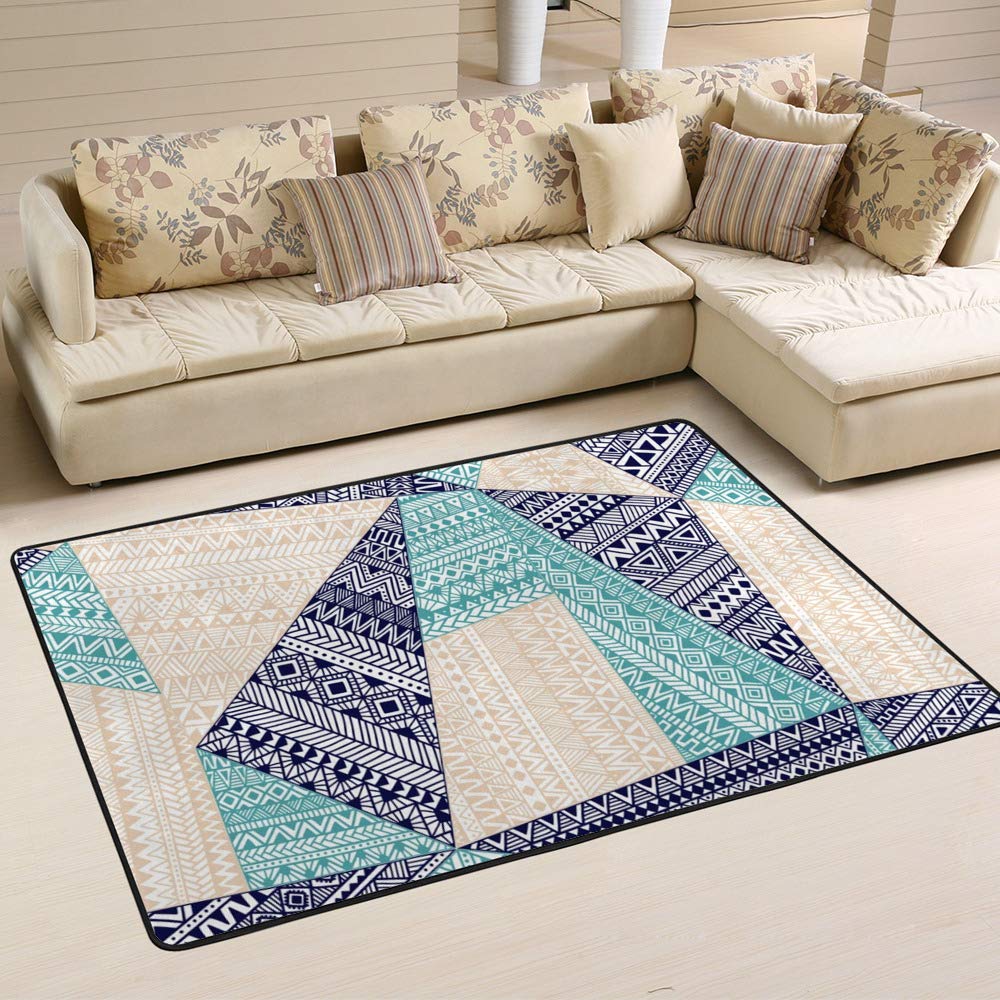 Tapis de salon bleu et blanc lavable pour en finir avec les taches