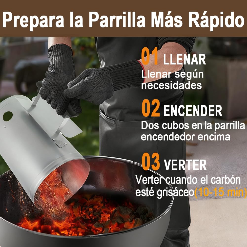 BEAU JARDIN Encendedor de carbón para Barbacoa para encender la Parrilla Arrancador Chimenea Chimenea de 28 x 18 cm Plata Chimenea de Encendido de Encendido Parrilla de Barbacoa Encendedor