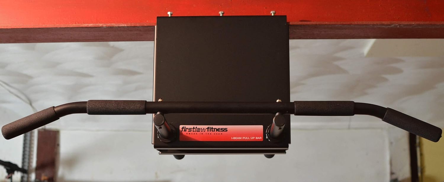 Firstlaw Fitness - 600 LBS Weight Limit - 12" Extended I-Beam Pull Up Bar - Long Bar with Bent Ends - Durable Rubber Grips - Red Label - Made in The USA!