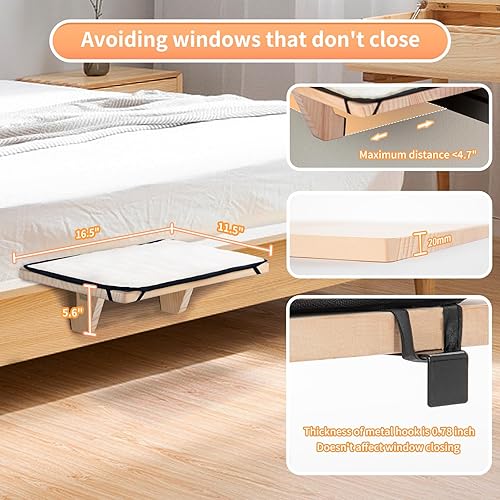Miniatura 3 de Percha de Ventana para Gatos Petsfit, Hamaca de Gato de Madera Maciza Natural con Estera de Forro Polar Desmontable, Percha de Ventana Fácil de