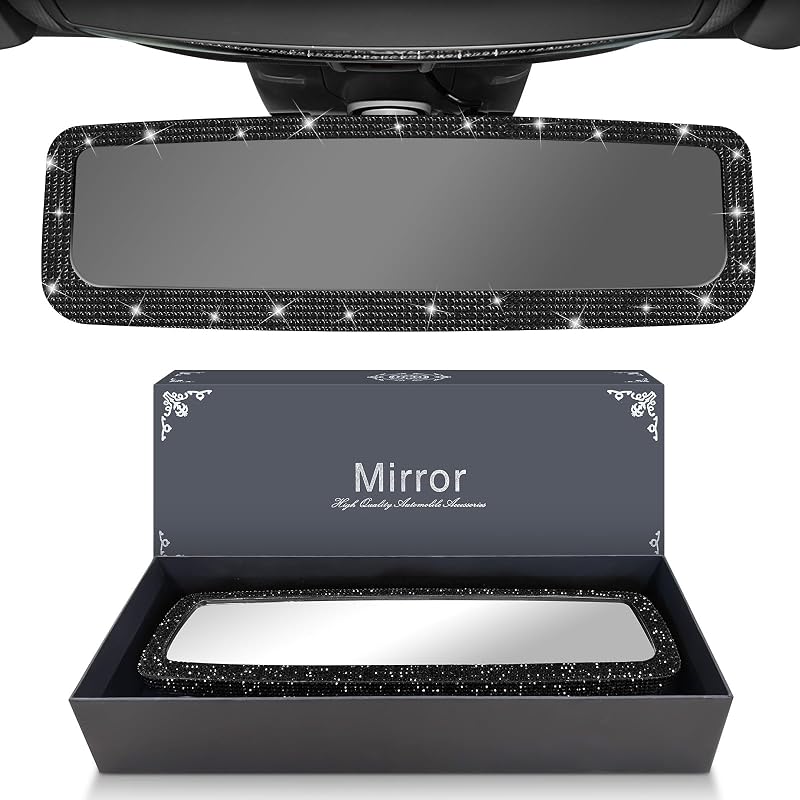 Espelho retrovisor interno com strass FOVKO preto – 1 unidade