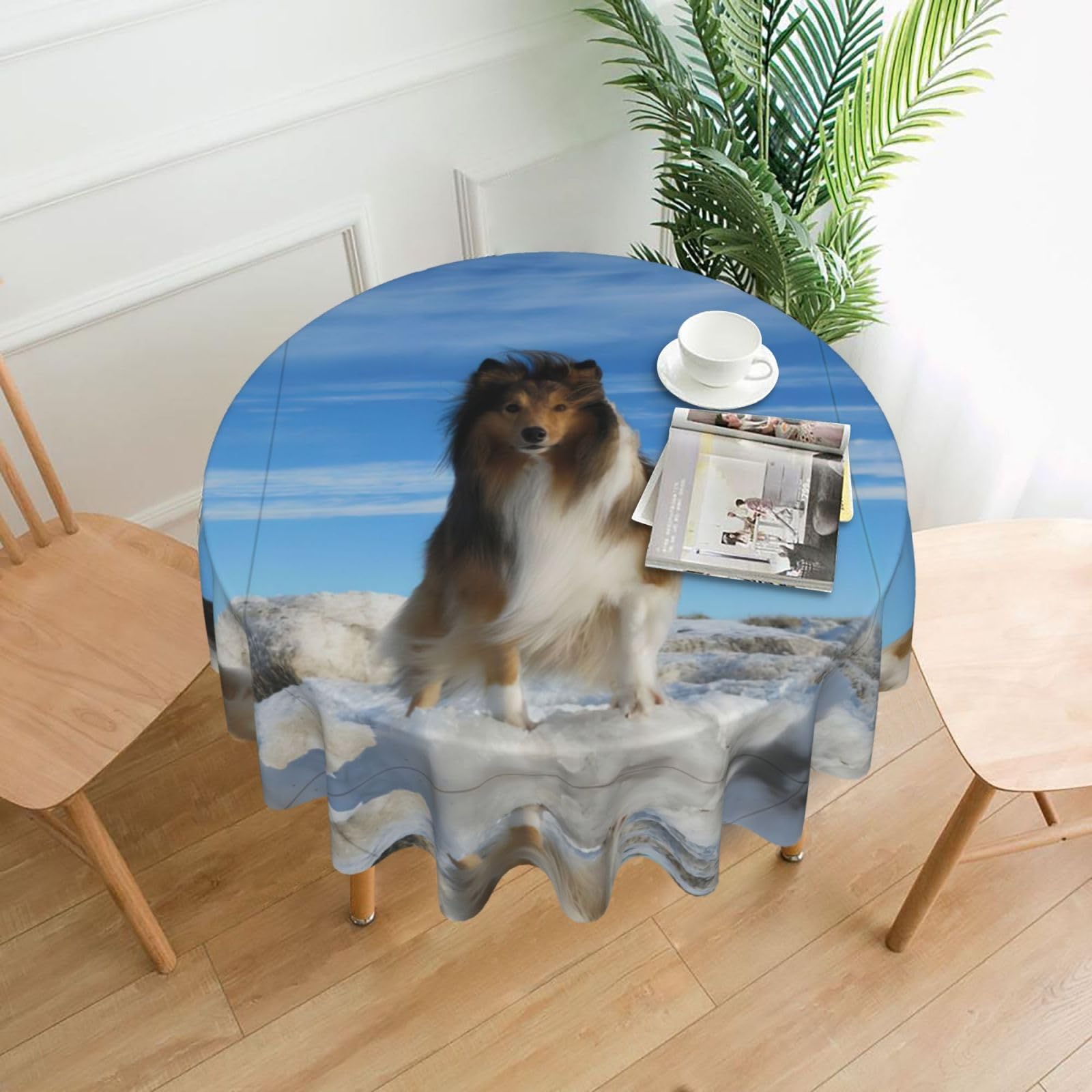 hhxvcv Cute Shetland Dog Round Tablecloth – Dining Table Cover