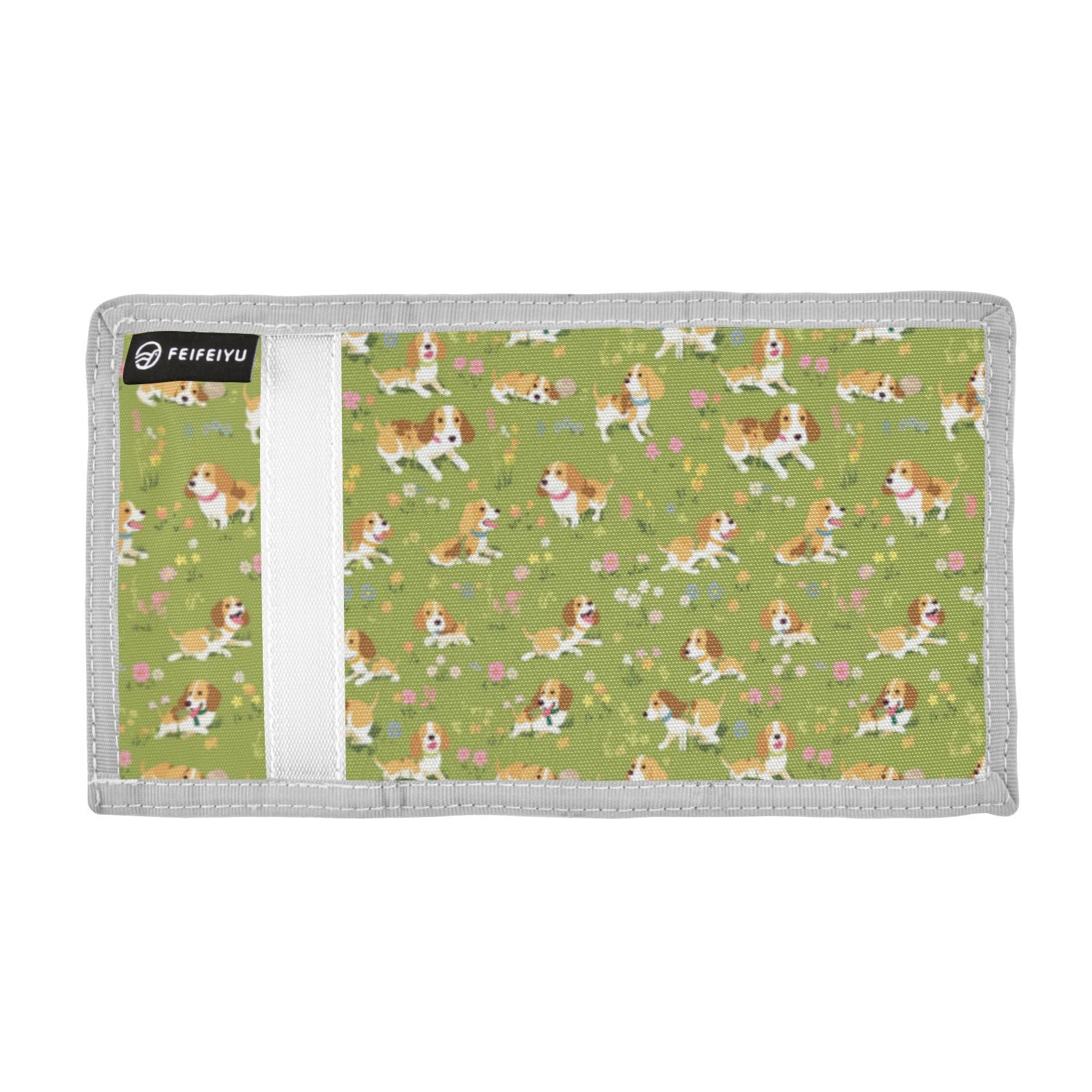 Wusikd Beagle Dogs Kids Wallet for Boys Girls Flower Meadow Toddler Trifold Wallet Novelty Wallet for Teens Women Men