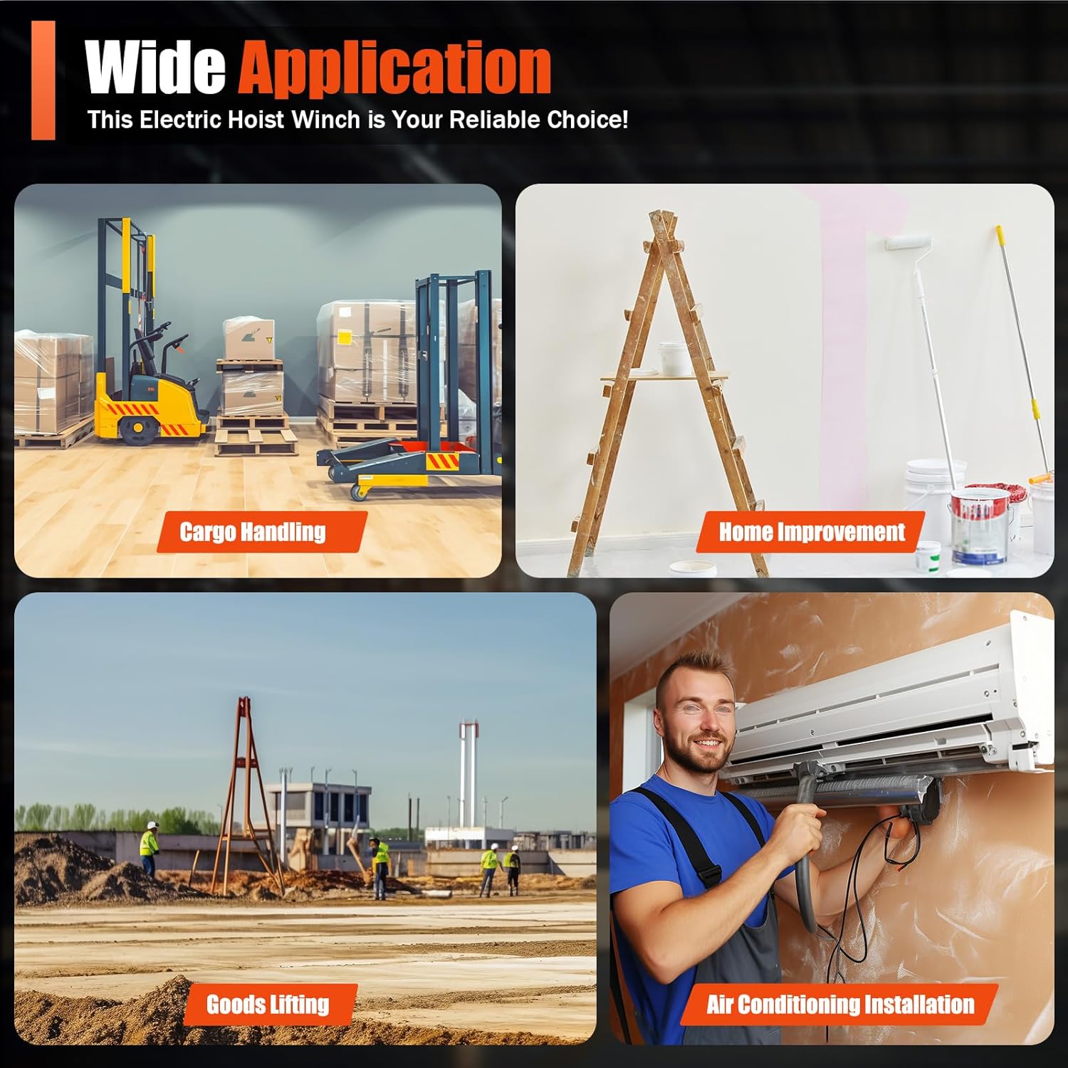 3 in 1 Electric Hoist Winch, 1100LBS Portable Electric Winch 25 ft. Lifting Height 110V Winch Machine Hook Pulley System for Lifting in Factories,Construction Sites