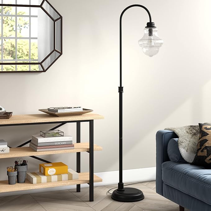 Henn&Hart Sara 70" Tall Floor Lamp with Glass Shade in Blackened Bronze/Seeded photo 2