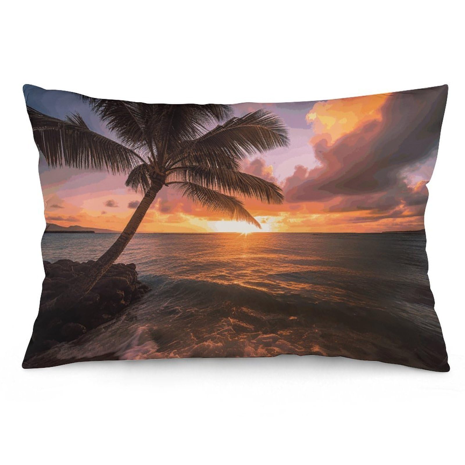 2 Pack Pillow Cases for Hair and Skin, Soft Breathable Pillow Case Covers with Hidden Zipper, Palm Tree Sunset Beach Pillowcase 20"x30" Pillow Covers for Sleeping Gift