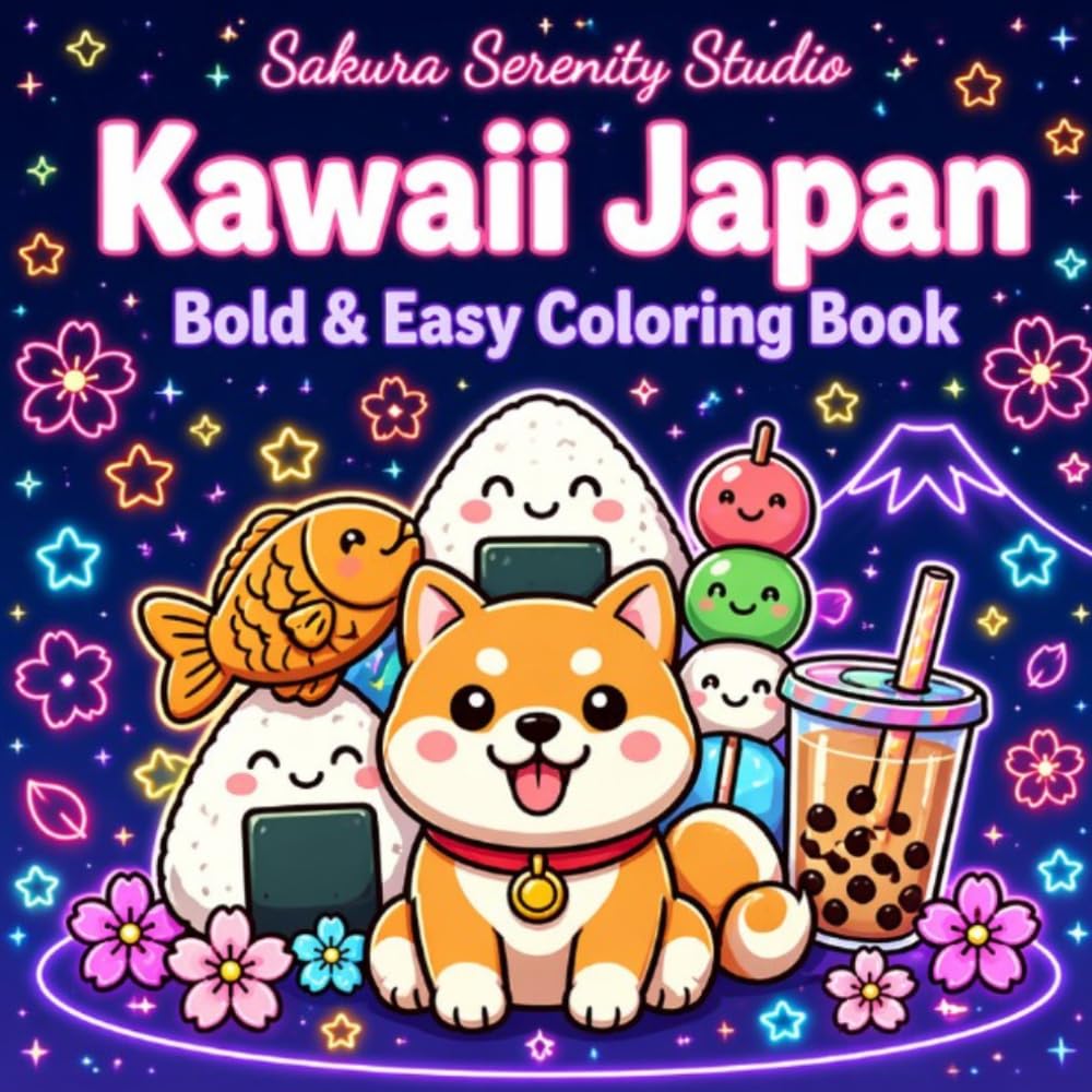Kawaii Japan Bold & Easy Coloring Book: Cute Japanese Snacks, Animals, and Everyday Life Designs for Adults and Teens | Stress Relief for Alcohol Markers